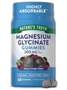 Magnesium Glycinate Gummies for Adults | 200mg | 60 Count | Grape Flavor | by Nature S Truth
