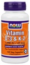 NOW Supplements Vitamin D-3 & K-2 1 000 IU/45 Mcg Plus Cardiovascular Support Supports Bone Health 120 Veg Capsules